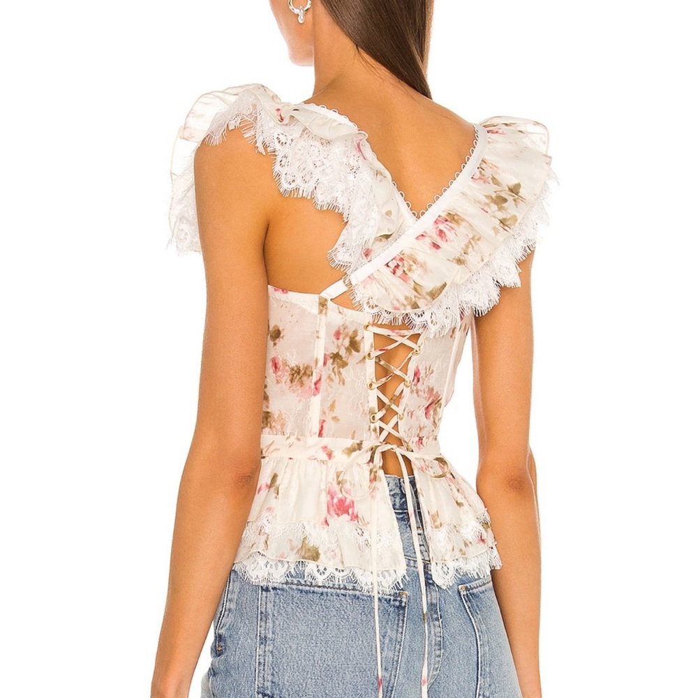 V. Chapman Floral Ruffle Top - Cream and Pink - Picture 2 of 6